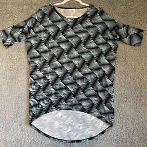 LuLaRoe Women's High Low Irma Tunic Shirt Green Black Geometric Pattern Size XXS